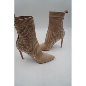 Steve Madden Maxwelle Rhinestone Sock Boots Ankle Stiletto Heel Nude Beige Sz 10